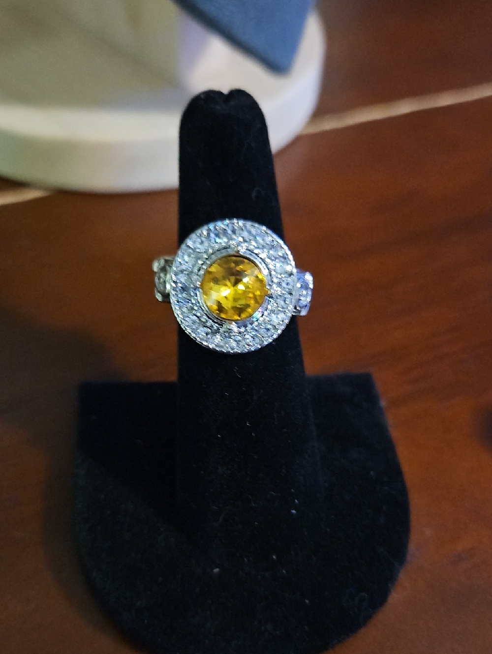 Yellow Citrine Halo Ring - Women's Fashion Ring Stretch
